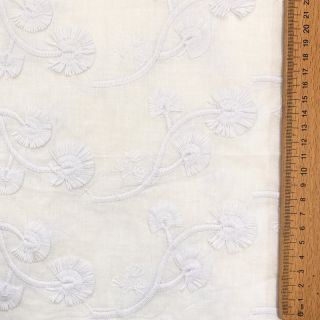 Țesătură din bumbac VOILE EMBROIDERY Flowers with stem white