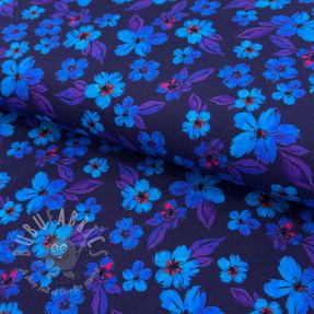 Tricot Hannah flowers blue digital print