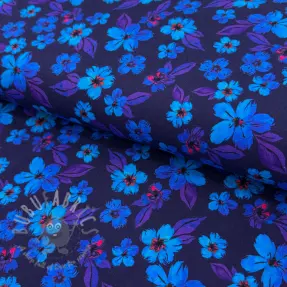 Tricot Hannah flowers blue digital print