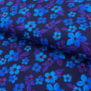 Tricot Hannah flowers blue digital print
