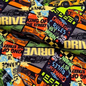 Tricot Fast cars multi digital print