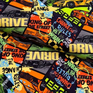 Tricot Fast cars multi digital print