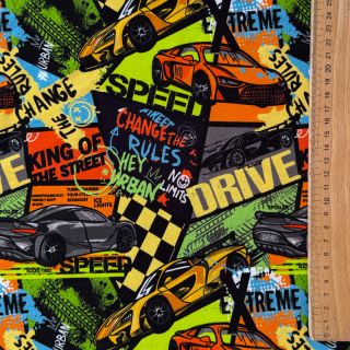 Tricot Fast cars multi digital print