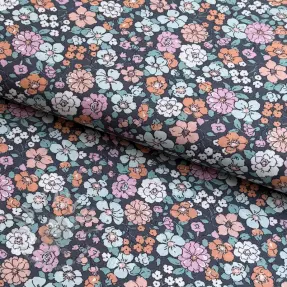 Țesătură din bumbac Flowers navy ORGANIC