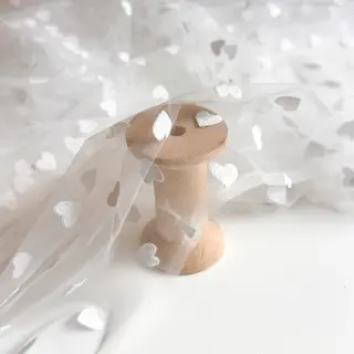 Tul pentru TUTU Flock shiny hearts offwhite