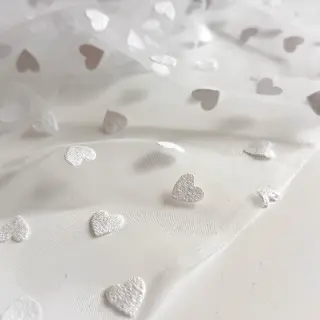 Tul pentru TUTU Flock shiny hearts offwhite