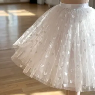 Tul pentru TUTU Flock shiny hearts offwhite