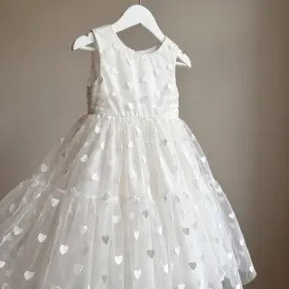 Tul pentru TUTU Flock shiny hearts offwhite