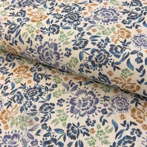 Țesătură decorativă Linenlook Blue roses digital print