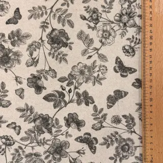 Țesătură decorativă Linenlook Painting flowers black digital print