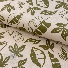 Țesătură decorativă Linenlook Leaves army green