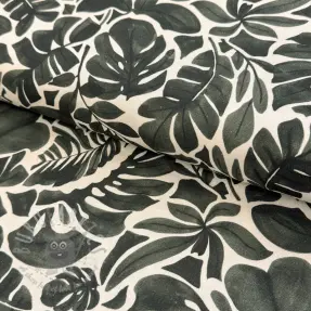 Țesătură decorativă Big leaves grey digital print