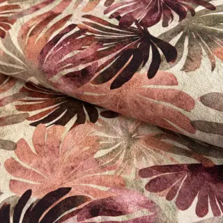 Țesătură decorativă SLUB Leaves burgundy digital print
