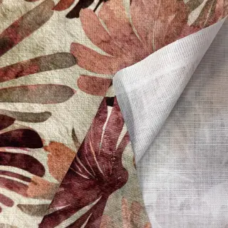 Țesătură decorativă SLUB Leaves burgundy digital print