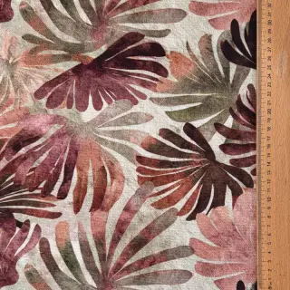 Țesătură decorativă SLUB Leaves burgundy digital print