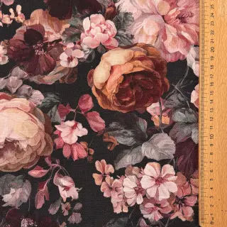 Țesătură decorativă SLUB Bouquet burgundy digital print