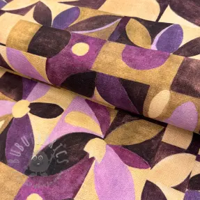 Țesătură decorativă SLUB Abstract flowie aubergine digital print