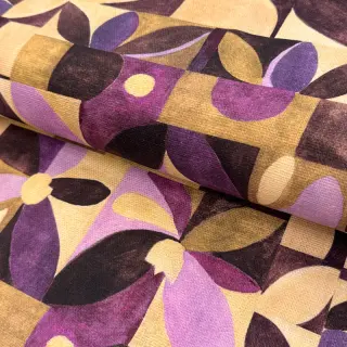 Țesătură decorativă SLUB Abstract flowie aubergine digital print