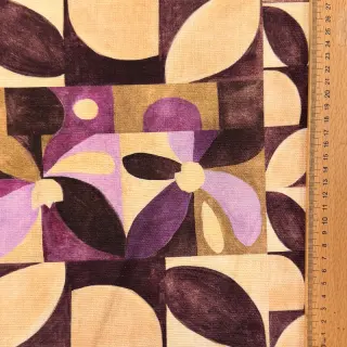 Țesătură decorativă SLUB Abstract flowie aubergine digital print