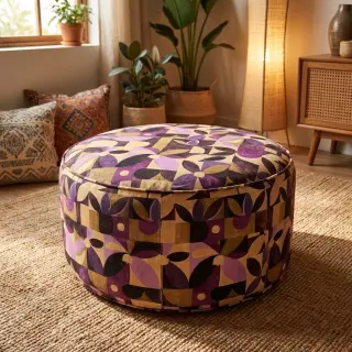 Țesătură decorativă SLUB Abstract flowie aubergine digital print