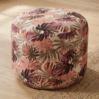 Țesătură decorativă SLUB Leaves burgundy digital print
