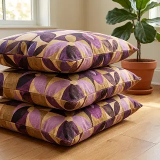 Țesătură decorativă SLUB Abstract flowie aubergine digital print