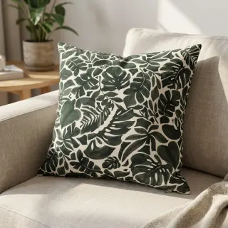 Țesătură decorativă Big leaves grey digital print