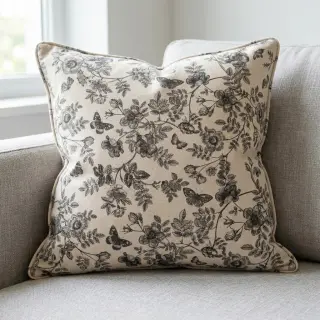 Țesătură decorativă Linenlook Painting flowers black digital print