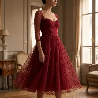 Tul pentru TUTU DOTS bordeaux