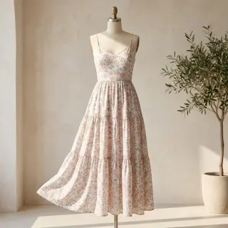 Lyocell cu in și mătase Retro Flowers design E