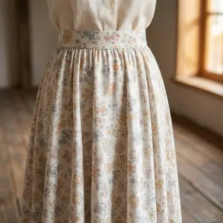 Lyocell cu in și mătase Retro Flowers design E