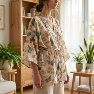Lyocell cu in și mătase Retro Flowers design A