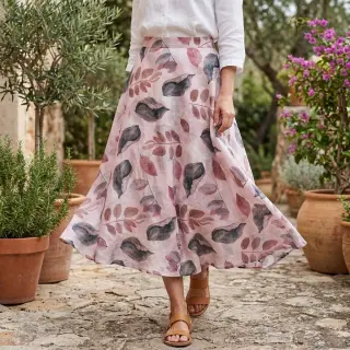 Lyocell cu in și mătase Retro Flowers design B