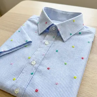 Țesătură din bumbac DOBBY Stripe and dotty blue