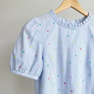 Țesătură din bumbac DOBBY Stripe and dotty blue