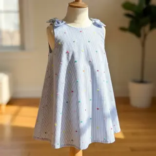 Țesătură din bumbac DOBBY Stripe and dotty blue