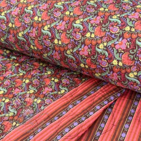 Țesătură din bumbac VOILE STEPPED Paisley flowers brown digital print