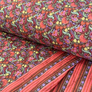 Țesătură din bumbac VOILE STEPPED Paisley flowers brown digital print