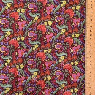 Țesătură din bumbac VOILE STEPPED Paisley flowers brown digital print