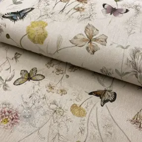 Țesătură decorativă Linenlook Butterfly dreamy flower digital print