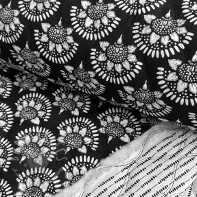 Țesătură din bumbac VOILE STEPPED Bouquet flowers balck digital print