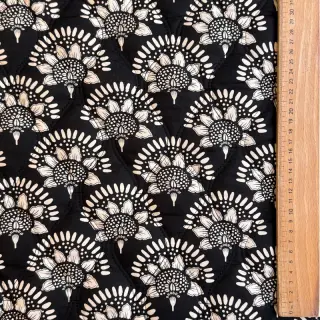 Țesătură din bumbac VOILE STEPPED Bouquet flowers black digital print