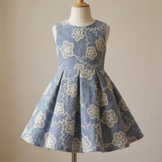 Țesătură din bumbac JEANS EMBROIDERY Flora design D