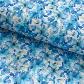 Țesătură din bumbac EMBROIDERY Viola blue digital print
