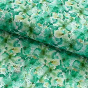 Țesătură din bumbac EMBROIDERY Viola green digital print
