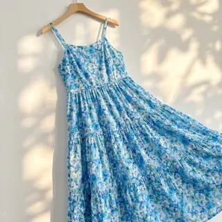 Țesătură din bumbac EMBROIDERY Viola blue digital print