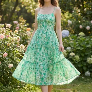 Țesătură din bumbac EMBROIDERY Viola green digital print