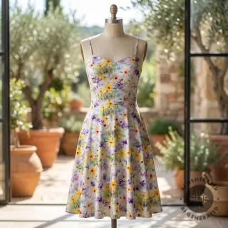 Țesătură din bumbac SATIN STRETCH Corn flowers