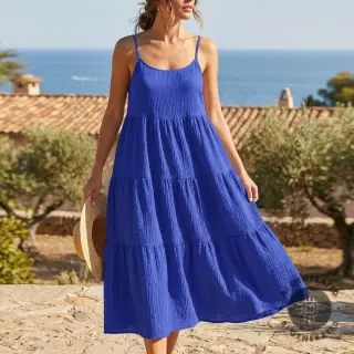 Țesătură din bumbac SMOGGED EMBROIDERY cobalt