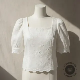 Țesătură din bumbac EMBROIDERY Catchy Flowy white